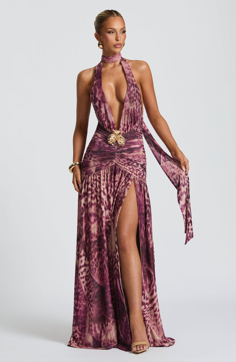 Melania Maxi Dress - Magenta Orchid Print