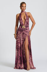 Melania Maxi Dress - Magenta Orchid Print