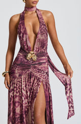 Melania Maxi Dress - Magenta Orchid Print